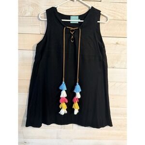 Judith March Black Colorful Tassel Hippy Sleeveless Dress Size Small